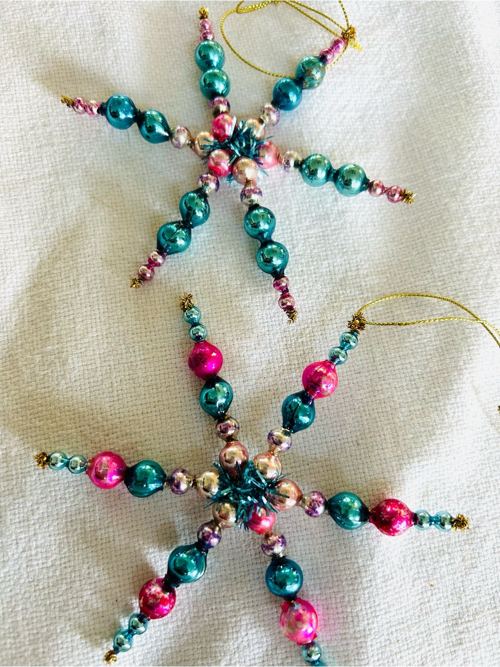 Vintage repurposed mercury, glass bead flowers holiday Christmas ornaments
